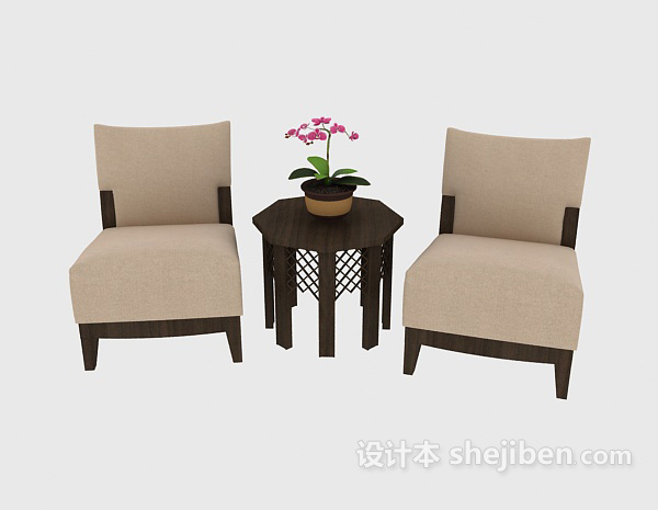 现代风格现代简约木质桌椅3d模型下载