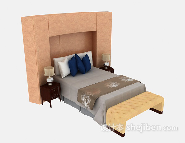 家居简单双人床3d模型下载