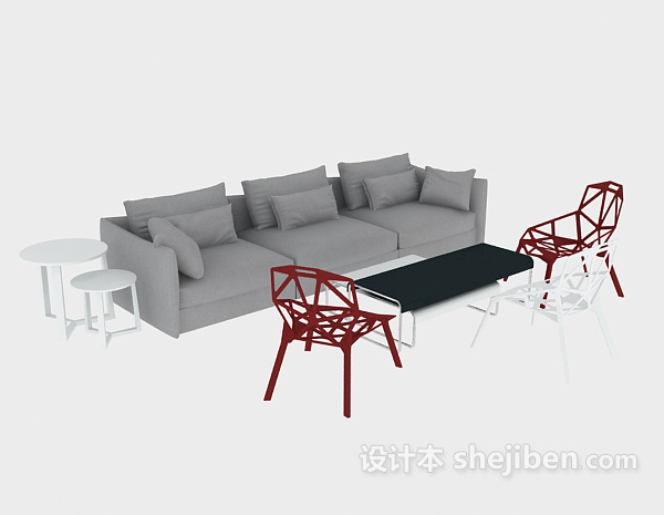 简单灰色系组合沙发3d模型下载