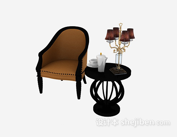 免费简单家居棕色桌椅组合3d模型下载