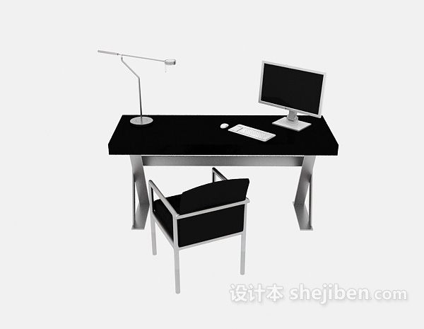 现代风格黑色电脑桌3d模型下载