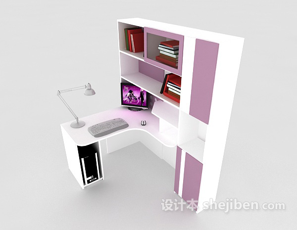 整体书桌、书柜3d模型下载