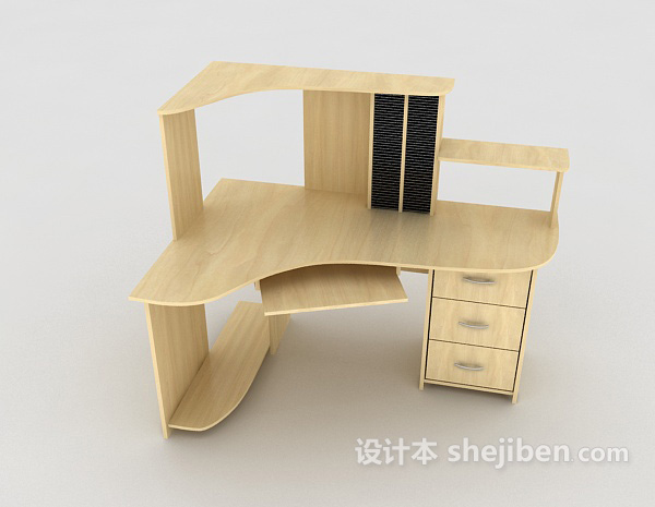 现代风格浅色木质学习书桌3d模型下载