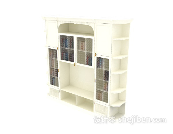现代简约木质白色书柜3d模型下载