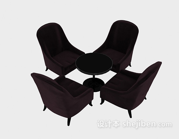 设计本深紫色桌椅3d模型下载