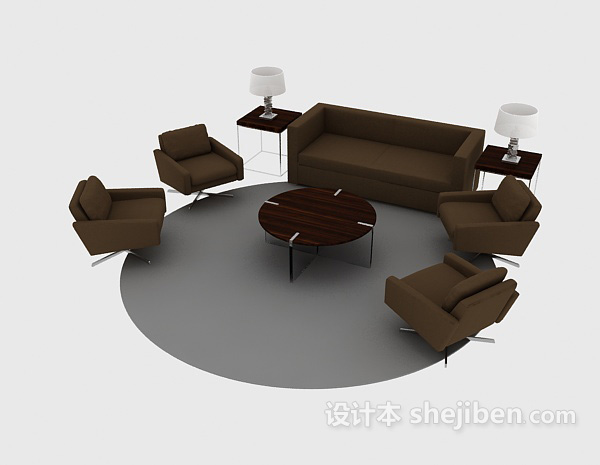 免费棕色办公组合沙发3d模型下载