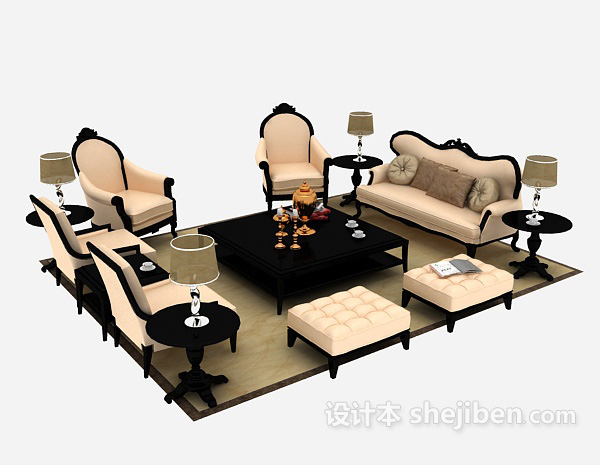 家居欧式组合沙发3d模型下载
