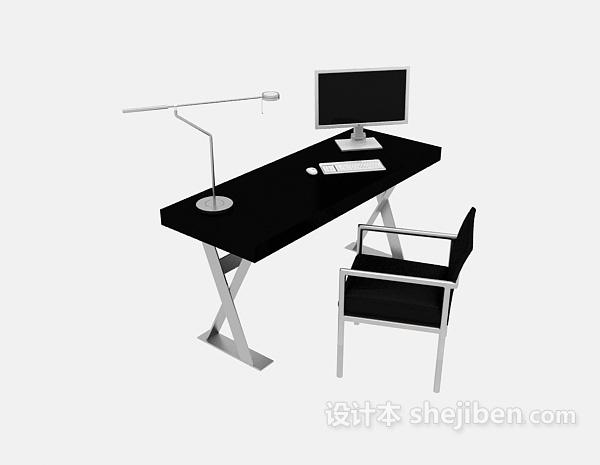 黑色电脑桌3d模型下载