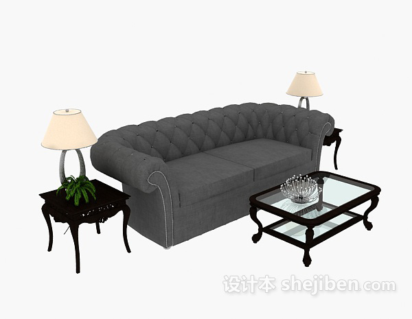 灰色简单双人沙发3d模型下载