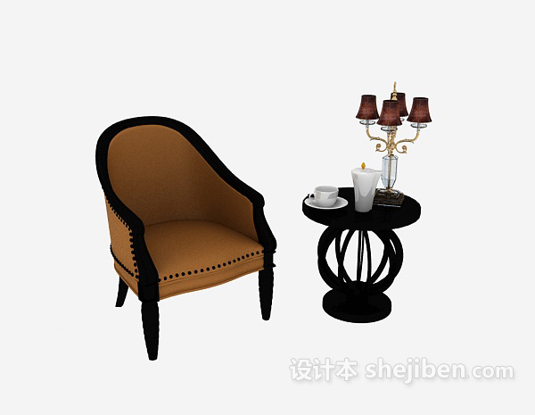 简单家居棕色桌椅组合3d模型下载