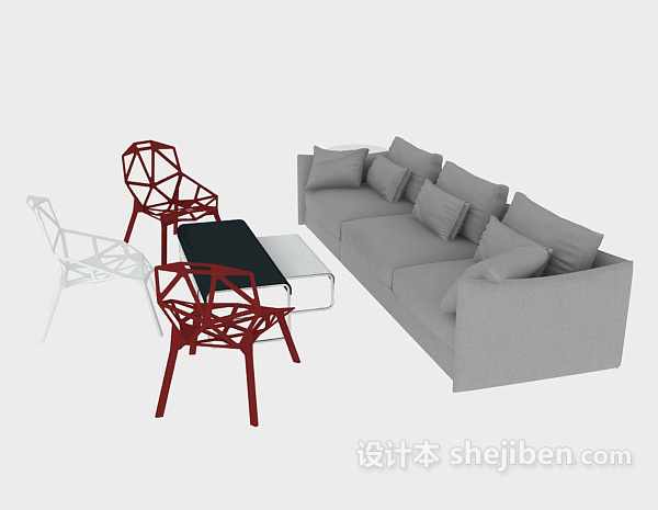 设计本简单灰色系组合沙发3d模型下载