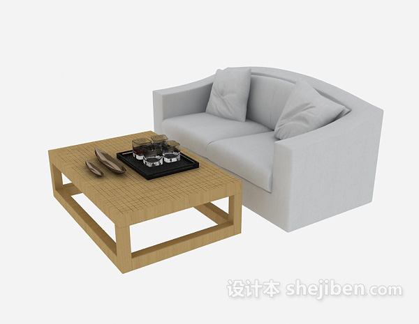 设计本简约灰色双人小沙发3d模型下载