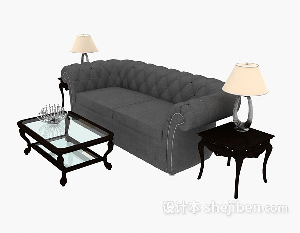 设计本灰色简单双人沙发3d模型下载