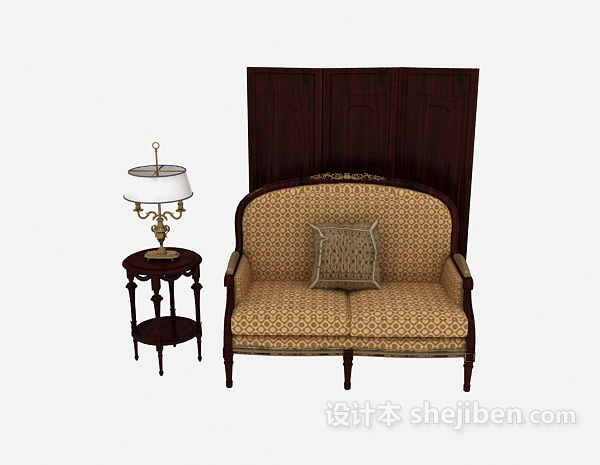 中式风格新中式双人沙发3d模型下载