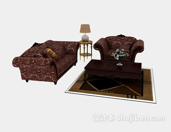 设计本欧式居家式组合沙发3d模型下载
