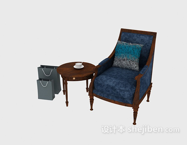 免费新中式蓝色桌椅3d模型下载
