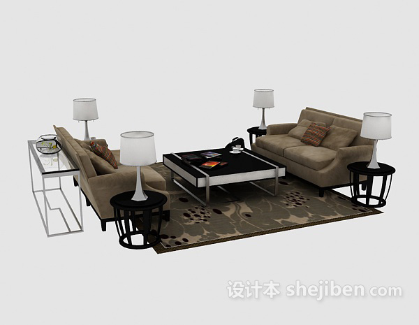 灰棕色组合沙发3d模型下载