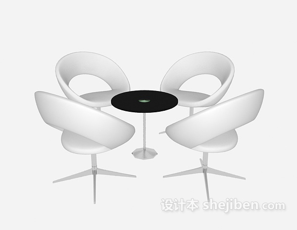 白色办公桌椅组合3d模型下载
