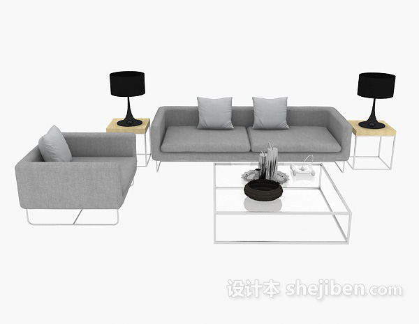 现代风格灰色家居组合沙发3d模型下载