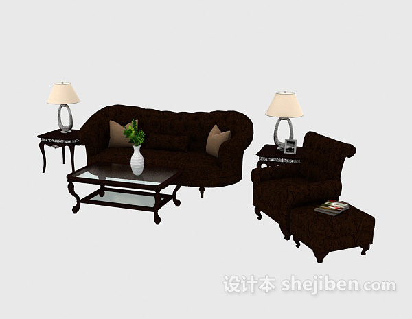 免费新中式复古组合沙发3d模型下载