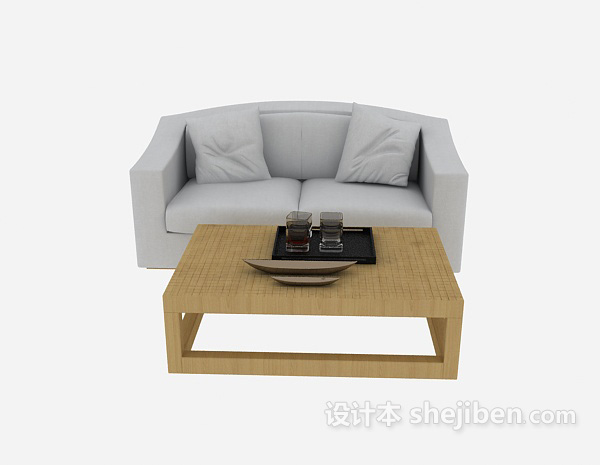 现代风格简约灰色双人小沙发3d模型下载