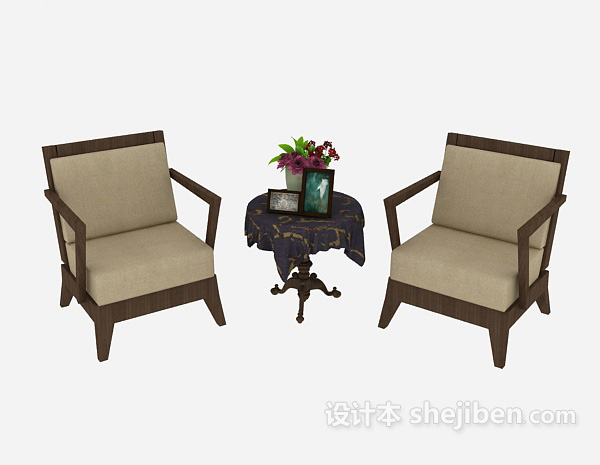 现代风格简单茶桌椅组合3d模型下载