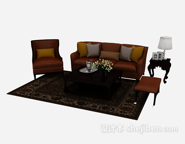 免费家居黄棕色组合沙发3d模型下载