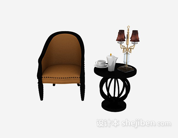 现代风格简单家居棕色桌椅组合3d模型下载