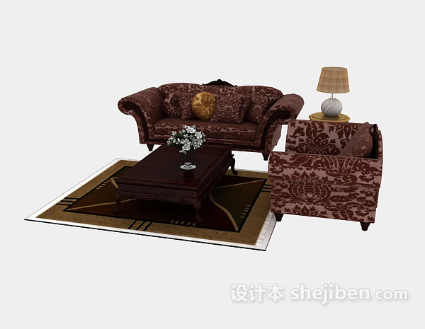 免费欧式居家式组合沙发3d模型下载