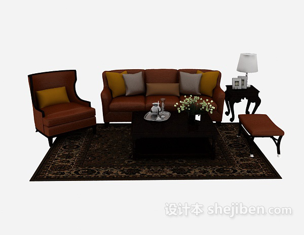 现代风格家居黄棕色组合沙发3d模型下载