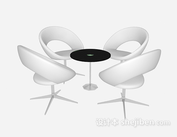 免费白色办公桌椅组合3d模型下载