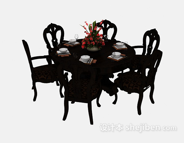 免费欧式风格复古餐桌椅3d模型下载