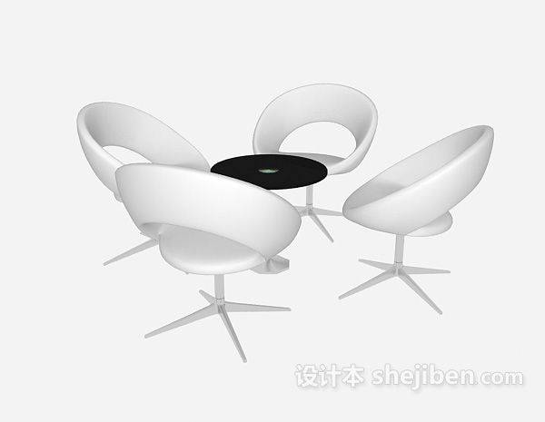 现代风格白色办公桌椅组合3d模型下载