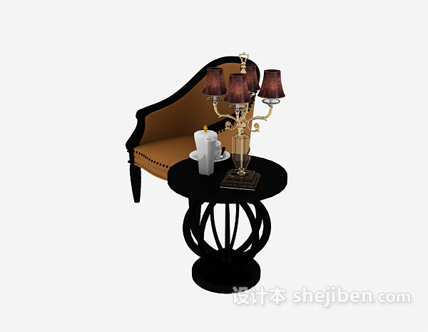 设计本简单家居棕色桌椅组合3d模型下载