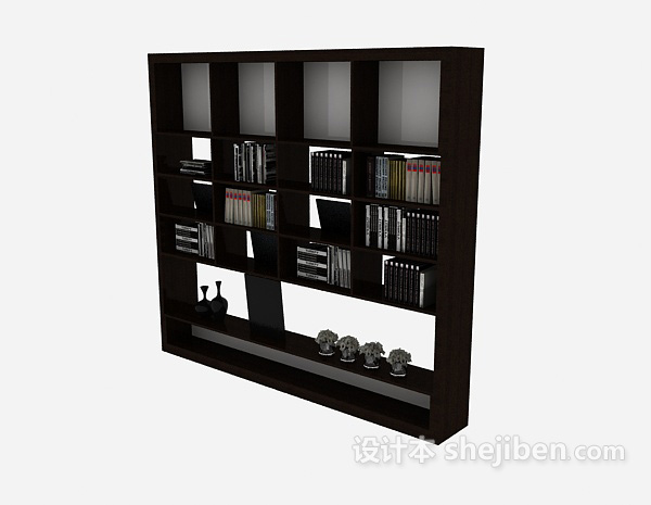 设计本简约木质书柜3d模型下载