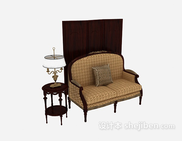 新中式双人沙发3d模型下载