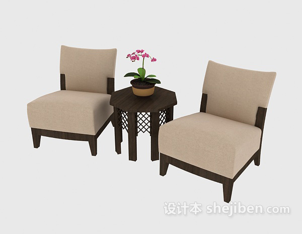 免费现代简约木质桌椅3d模型下载