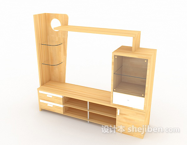 免费现代木质多功能电视柜3d模型下载