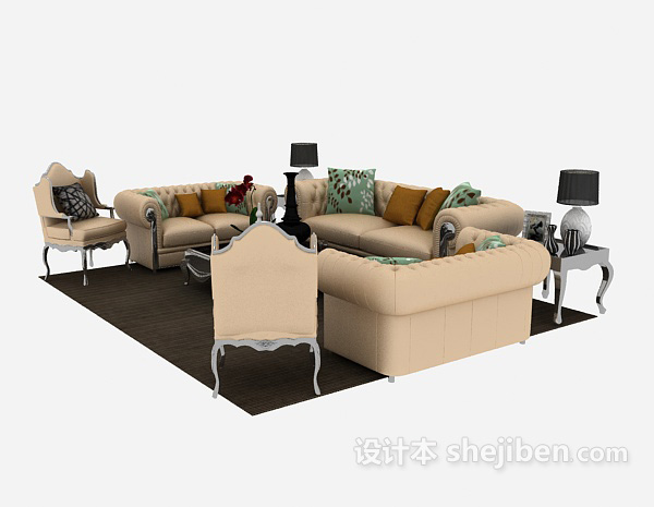 设计本欧式风家居组合沙发3d模型下载