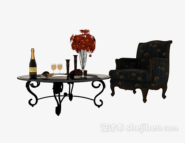 免费欧式家居复古桌椅组合3d模型下载