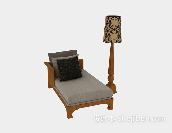 设计本简约木质沙发躺椅3d模型下载