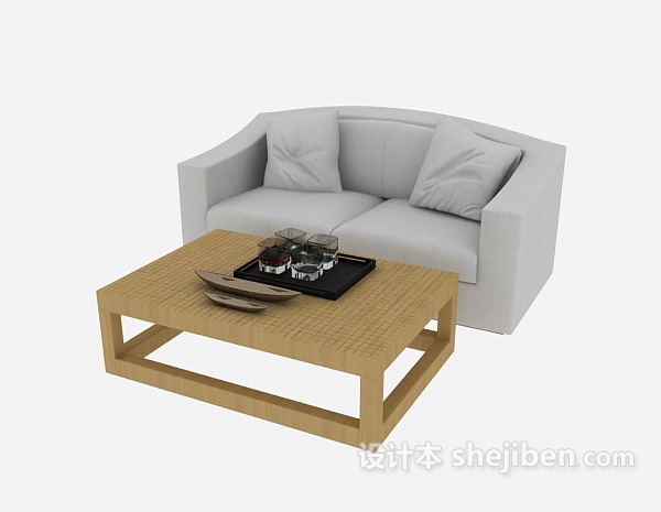 免费简约灰色双人小沙发3d模型下载
