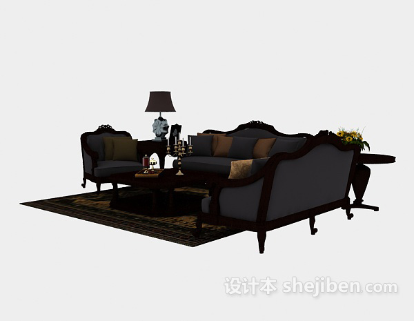 免费简易欧式组合沙发3d模型下载