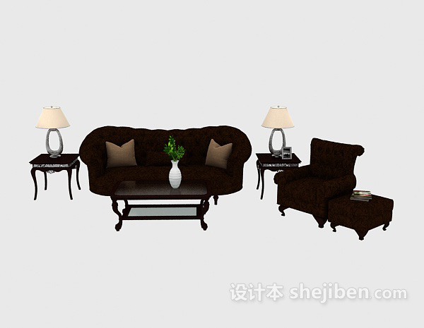 中式风格新中式复古组合沙发3d模型下载