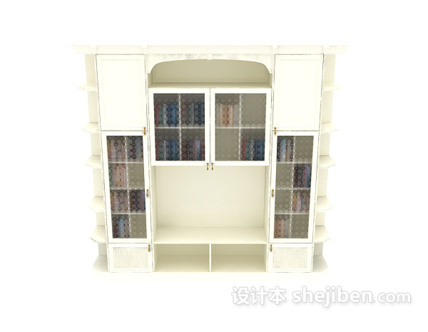现代风格现代简约木质白色书柜3d模型下载