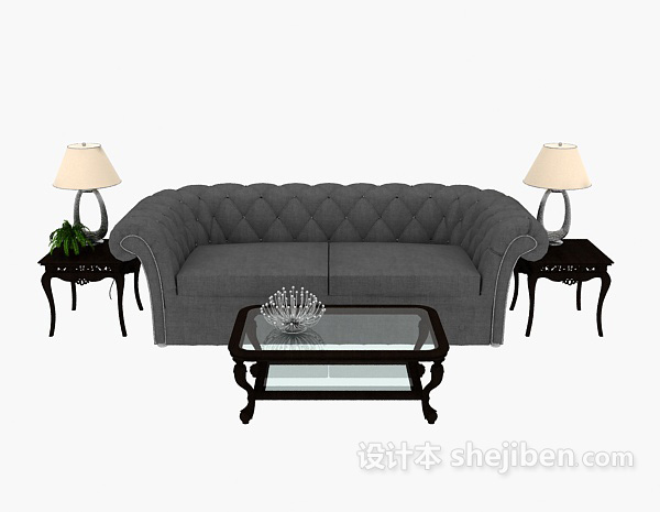 现代风格灰色简单双人沙发3d模型下载