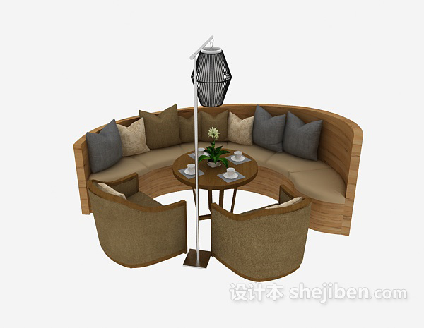 现代风格木质休闲桌椅组合3d模型下载