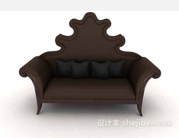 欧式风格深色欧式居家双人沙发3d模型下载