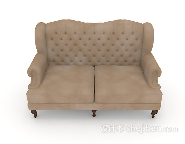 欧式风格欧式简约棕色双人沙发3d模型下载