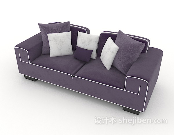 免费家居紫色双人沙发3d模型下载
